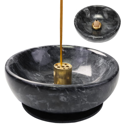 Vrupin Natural Marble Incense Burner, Handmade Incense Stick Incense Burner Reflux Burner, Ideal for use in Meditation, Incense Smokers and Decoration. (Black)