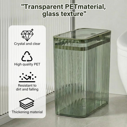 Grtufsat Bathroom Trash Can with Lid3.5 Gallon Garbage Can，for Bedroom, Office, Plastic Slim Waste Basket with Press Top Lid, 15l Clear Trash Bin for Home Slim Trash Bin Clear, Kitchen （Green）