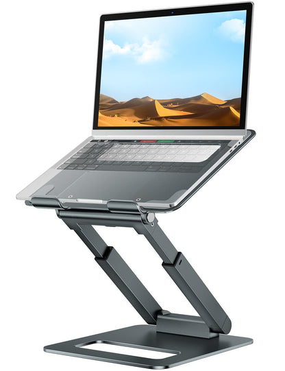 tounee Laptop Stand for Desk Adjustable Height, Telescopic Computer Stand with Pull Out Design Ergonomic Laptop Riser Fits All Laptops 10-17"-Gray