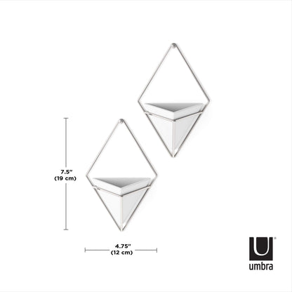 Umbra Trigg Hanging Planter Vase Wall Decor, Set of 2 Pots Containers for Succulents, Cactus, Faux Plants, and More, Small, White/Nickel