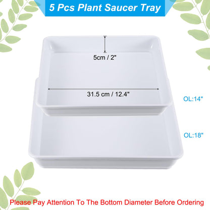 PATIKIL Plant Saucer Tray, 5 Pack 14 Inch Square Plant Saucer Heavy Planter Pot Saucers Large Deep Flower Planter Drip Tray for Indoor Outdoor Plants, White