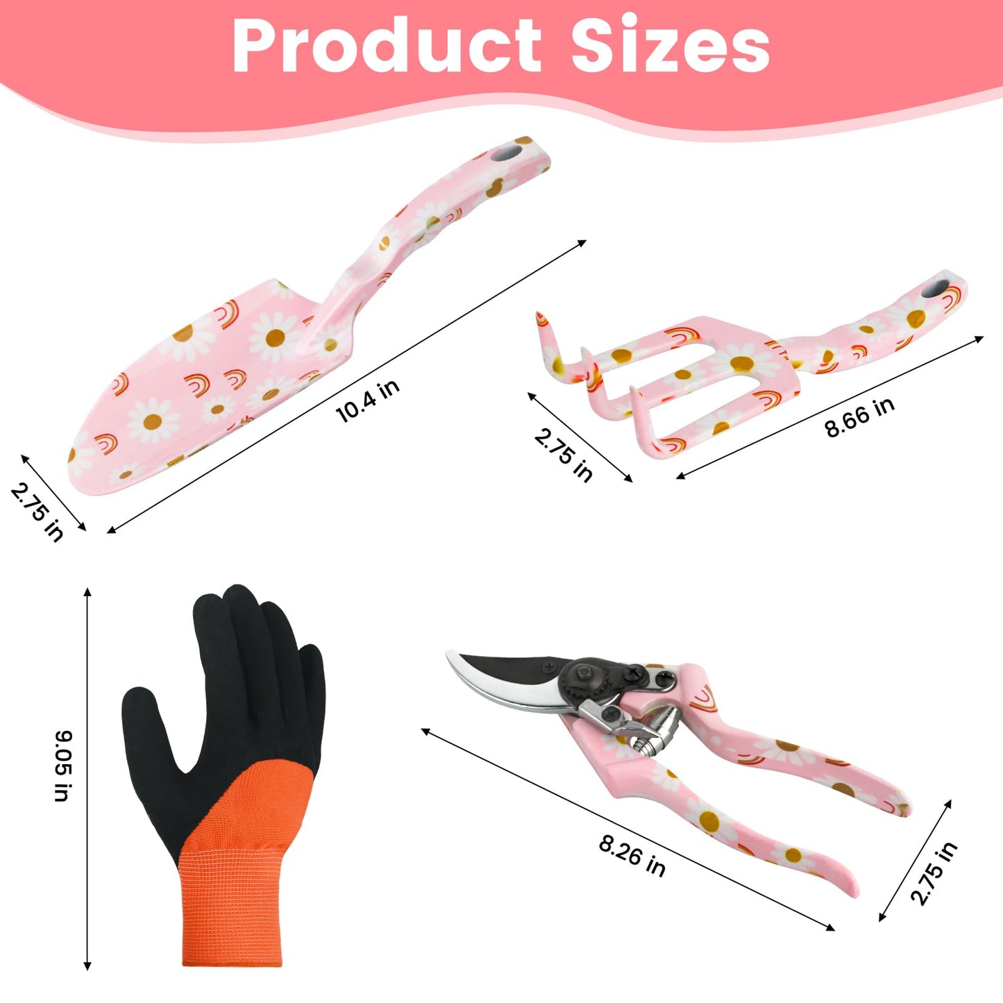 Garden Tools Set Heavy Duty Gardening Tools Set Include Garden Shovel, Garden Scissor, Transplant Trowel and Hand Rake with Ergonomic Handle, 4 Pack