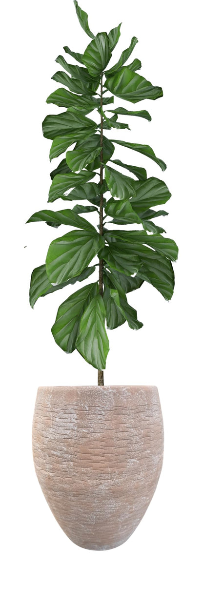 Ludu Washed Terracotta Modern Handmade Metal Indoor Planter with Textured Wave Design and Anti-Scratch Pads, Rust-Resistant Finish for Outdoor Use, Sustainable Non-Plastic Pot Recyclable Metal Vase