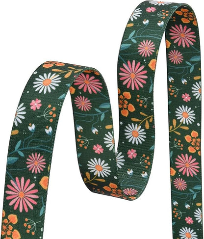 Mihqy Dog Collar and Leash Set with Bohemia Floral Tribal Geometric Patterns - Soft Ethnic Style Collar Adjustable for Small Medium Large Dogs(Dark Green Flower Set,L)