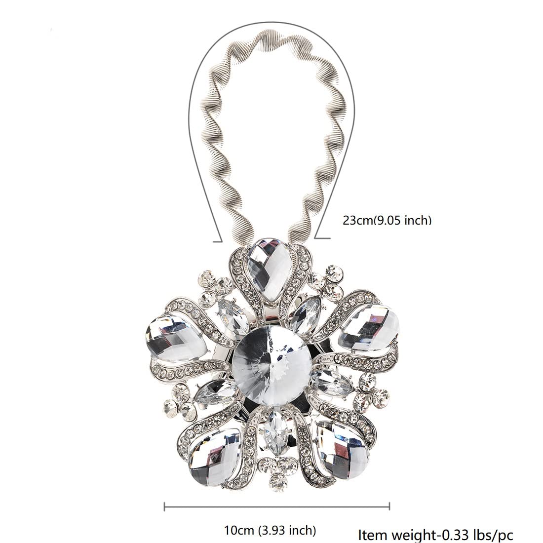 SUQ I OME Luxury Big Crystal Magnetic Curtain Tieback Holdback Clips Buckle Holder with Stretchy Wire Rope for Home Office Party Bedroom Decoration Silver