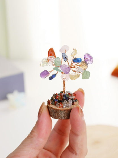 Jovivi 12pcs Chakra Crystal Tree Set, Tree of Life Gemstone Money Trees w/Wooden Base,Natural Healing Crystals Stones for Positive Energy Good Luck Home Office Decor for Women Mom Birthday Gifts