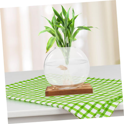 UPKOCH 2pcs Hydroponic Glass Vase with Wooden Stand, Desktop Planter for Indoor Water Plants and Plant Propagation, Contemporary Glass Flower Pot for Home and Office Decor