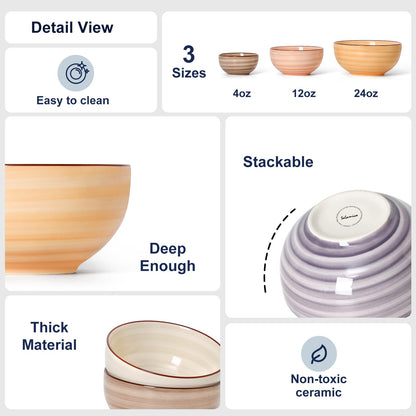Selamica Ceramic Dipping Bowls, 4 OZ Mini Bowls for Sauce, Condiments, Side Dishes, Charcuterie Boards, Microwave Dishwasher Safe, 3.5 Inch, Set of 6, Maillard