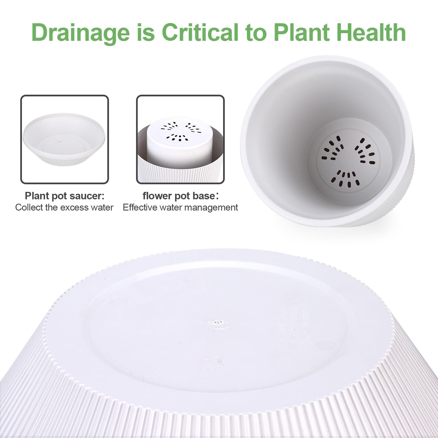 Yaghpy Plant Pots，Set of 2 Plastic Large Pots for Indoor Plants,Flower Pots Outdoor Planters with Drainage Hole and Seamless Saucer,(White 12Inches)
