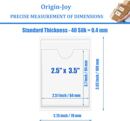 Origin-Joy 60 PCS Self Adhesive Index Card Pockets with Top Open, Clear Plastic Label Holder for Cards of Note, Library and Business, Adhesive Label Pockets & Card Holder (2.5 x 3.5 inch)