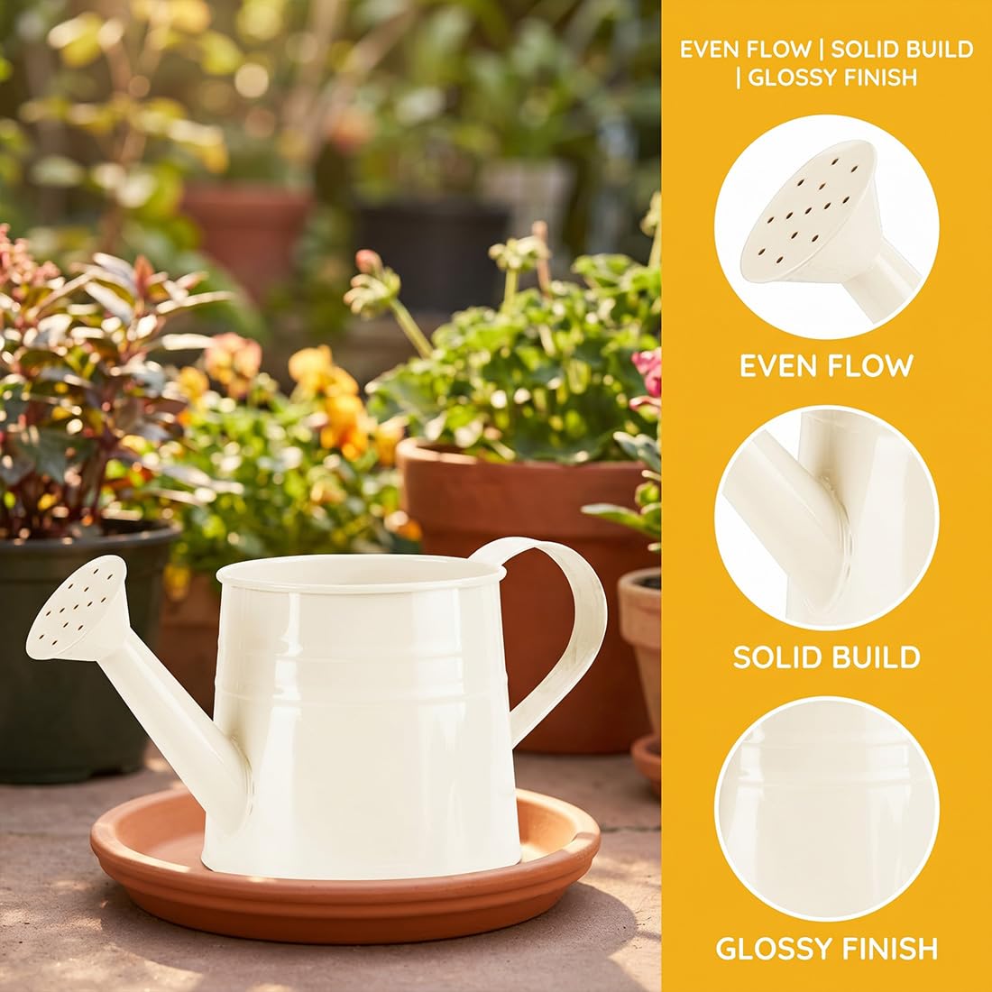 White Metal Watering Can, 1 Gallon Matte Galvanized White Watering Can Metal, Tinplate Watering Kettle with Long Spout & Ergonomic Handle, Vintage Sprinkling Can for Lawn, Garden Plant Watering (A)