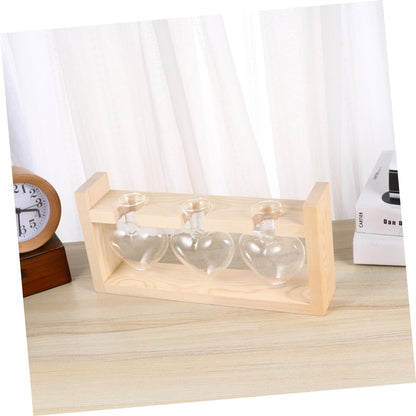 ORFOFE Heart Shaped Glass Vase with Wooden Stand Hydroponic Planter Accessory