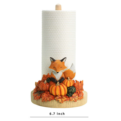 Bicuzat Autumn Maple Leaves Pumpkin Pattern Paper Towel Holder Stand, Resin Fox Crafts Display for Kitchen Countertop, Halloween, Harvest Festival, Cafe, Restaurant