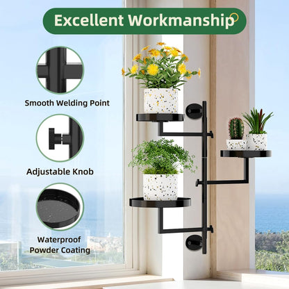 Gaoymsym Rotating Window Plant Shelf Wall Plant Shelf Indoor Metal Plant Stand Window Shelves for Plants 3 Tier Plant Stand Wall Plant Holder Wall Planters for Indoor Plants, Outdoor Plant Stands for Patio, Black