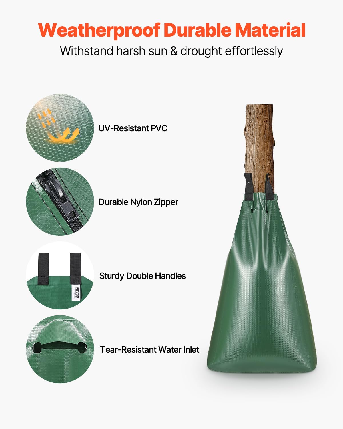 VEVOR 8 Pack 20 Gallons Tree Watering Bag, Slow Release Tree Watering Bag, Reusable Refillable Tree Drip Irrigation Bags with Zipper, Durable Tree Watering System for Deep Root Targeting
