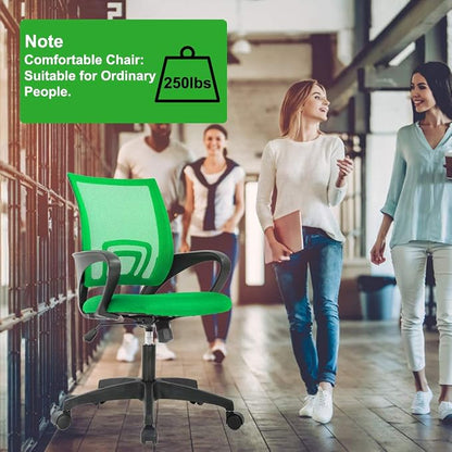 BestOffice | Ergonomic Office Chair | Mid-Back Swivel Desk Chair | Breathable Backrest & Lumbar Support | Adjustable Height | Sponge Seat | Rolling Wheels | Green | for Adults & Women
