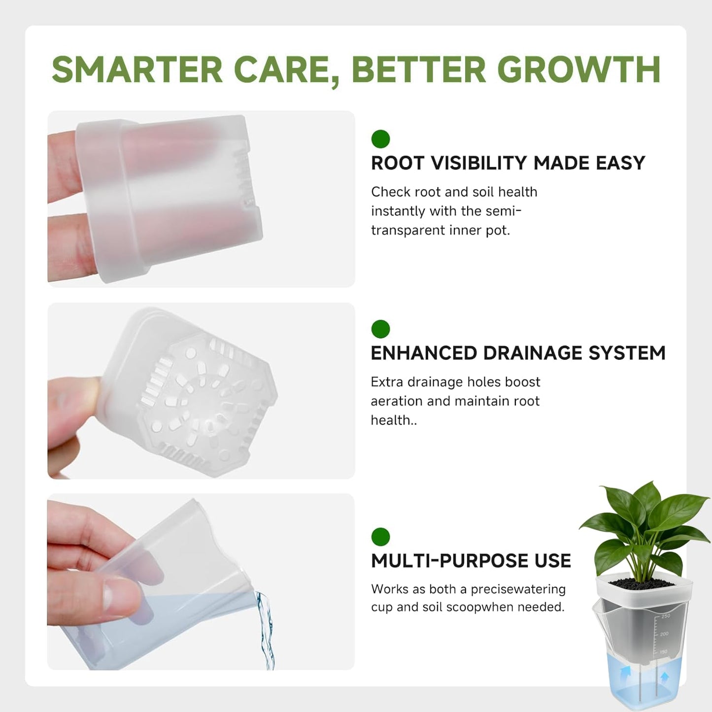 NUSQO Self Watering Pots for Indoor Plants, 12 Pack 2 Inch Mini Clear Plastic Planters with Water Level Indicator, Drainage Holes and Plant Labels for African Violet and Alocasia Corm Propagation