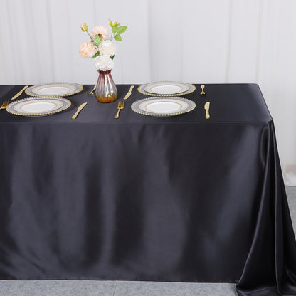 ShinyBeauty 2 Packs Satin Tablecloth 60"X102" Black Table Cloths Rectangle 6 FT Table Outdoor Tablecloths Oblong Tables Cloth Black Tablecloth Smooth Fabric Overlay for Halloween
