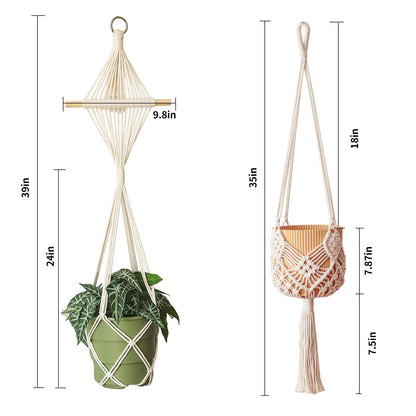 XINBOR 4 Pack Macrame Plant Hangers Indoor Up to 10 inch Pot, Boho Hanging Planters, Plant Holder with 8Pcs Stainless Steel Hooks(4Pcs Black Hanger)