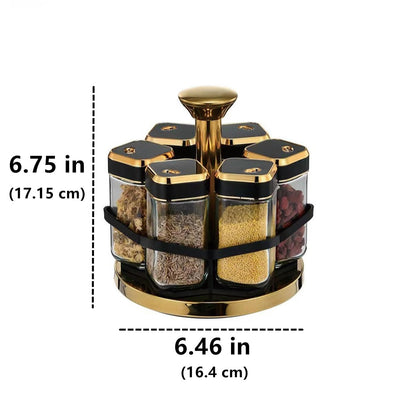 Spice Carousel 360° Rotating Lazy Susan Organizer - Multipurpose Spice Rack & Condiment Holder with 6 Salt & Pepper Jars, Revolving Durable Storage Tray for Kitchen (Black with Gold Accents)