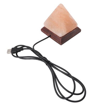 Handcrafted Himalayan Salt Pyramid Lamp with USB RGB Base Wooden Stand Mood Light for Bedroom Office Meditation Space