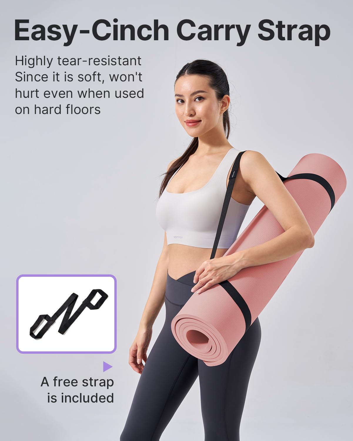YOTTOY Yoga Mat，Extra Thick Yoga Mat (1/2inch),Professional TPE Exercise Mat,Non-Slip Workout Mat for Yoga, Pilates, Fitness, Barefoot Workouts, Home Gym Studio with Strap