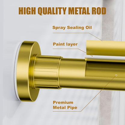 Ausemku Shower Curtain Rod 32-65 Inch Adjustable - 1 Inch Diameter Heavy Duty No drill Spring Tension Shower Rod, Non-Slip Rustproof Telescopic Rod for Bathroom, Gold