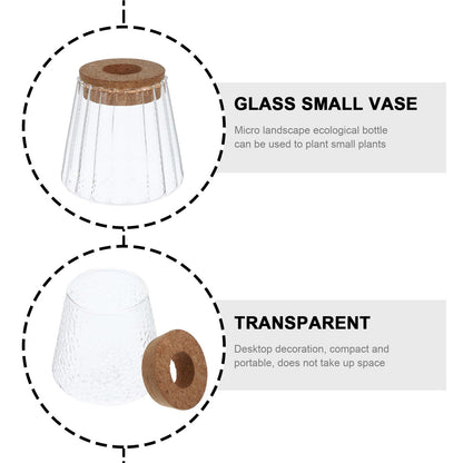 Toyvian 3pcs Hydroponic Plant Vases with Smooth, Hammered, and Vertical Textured Volcanic Glass and Wooden Stoppers for Indoor Propagation, Desktop Terrarium, and Office Plant Accessories