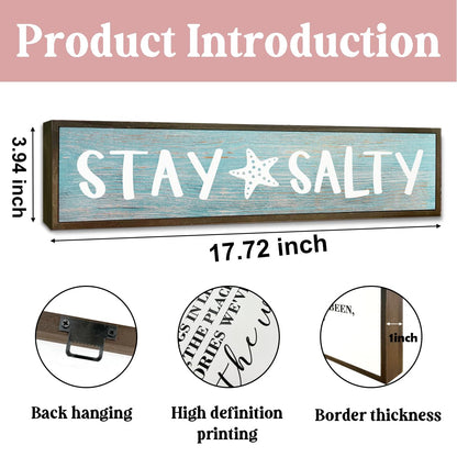 Beach Decoration, Funny Summer Decor Sign, Wall Decors Art, Ocean Coastal Home Decor for Living Room, Bathroom, Beach House Decoration, Framed Wooden Box Sign, Stay Salty Signs 17.8x4x1.2 inches 25