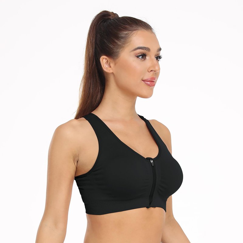 Women's Zip Front Sports Bra Wireless Post-Surgery Bra Racerback Yoga Sports Bras Post Breast Augmentation Bras Workout Running Compression Bras 3 Pack (X-Large, 3 Pack(Black+Flesh+Light Purple))