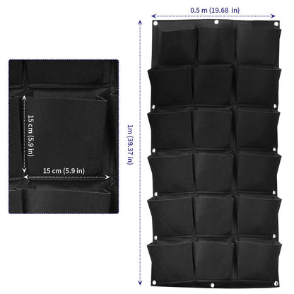 SOUJAP 2 Pack 18 Pockets Vertical Wall Garden Planter Plant Grow Bag, Hanging Felt Grow Bags Vertical Wall Garden for Indoor, Outdoor, Flower, Garden, Vegetable and Home Decoration (Black)