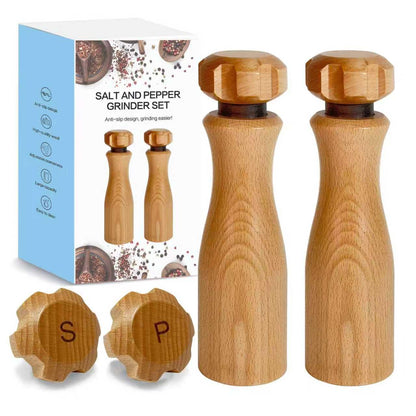 Wooden Salt And Pepper Grinder Set –【Gear-Shape Knob & Effortless Grinding】8 Inch Manual Refillable Pepper Grinder Set (2)