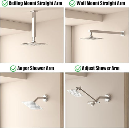 BESy 8 Inch Rain Shower Head, 8" Square Rainfall & High Pressure Stainless Steel Bath Shower Head, 1/16" Ultra Thin, Waterfall Full Body Coverage with Silicone Nozzle, Polished Chrome