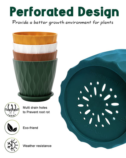 Goproauto 6 Inch Indoor Planter Pots with Drainage Hole and Tray Saucer