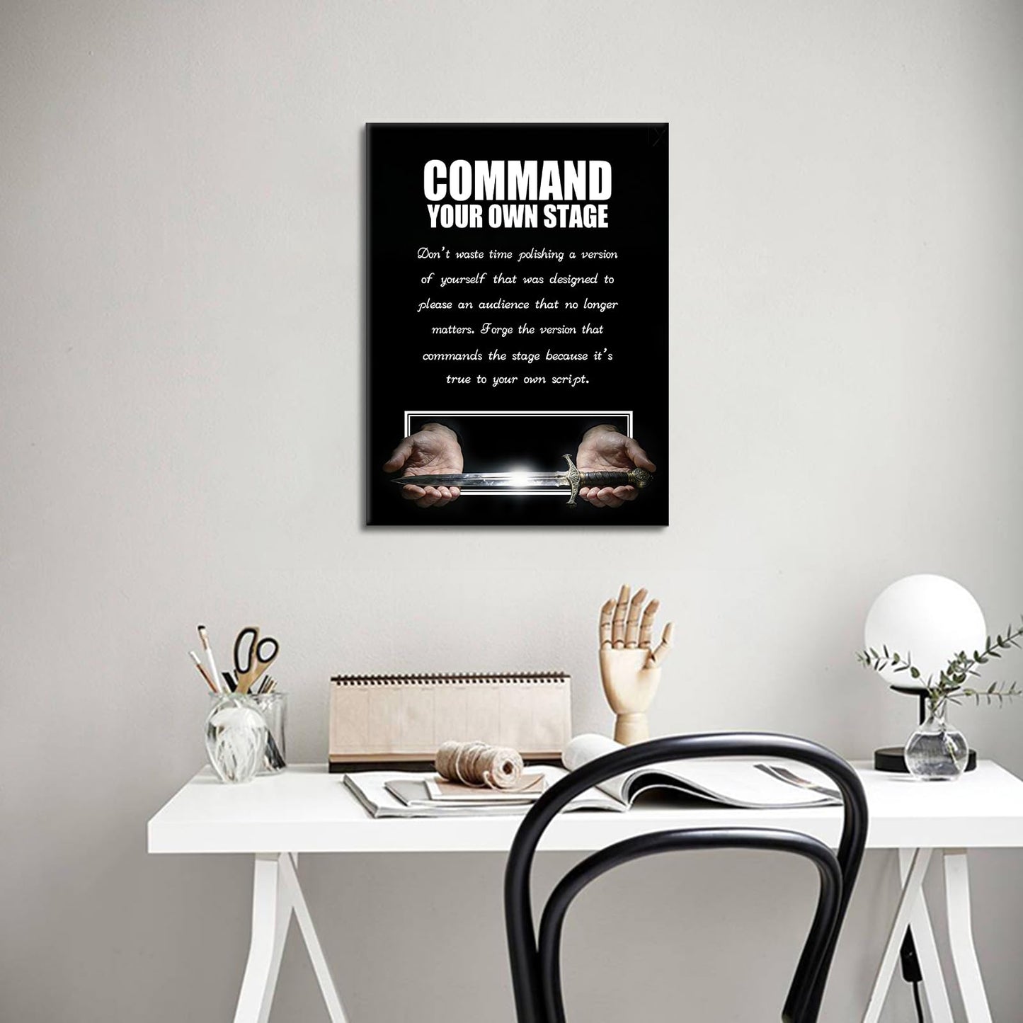 YSPCSUN Inspirational Posters For Home Office Decor Glowing Sword Wall Art Motivational Quotes Canvas Paintings Leadership Signs For Gym Masculine Room Decoration Ready To Hang 24x18 Inch