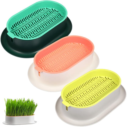 Ipetboom Cat Grass Planters Indoor Hydroponic Soilless Growing Box with Large Water Reservoir Practical Cat Grass Pot for Easy Home Cultivation 7.44X4.84X1.77In