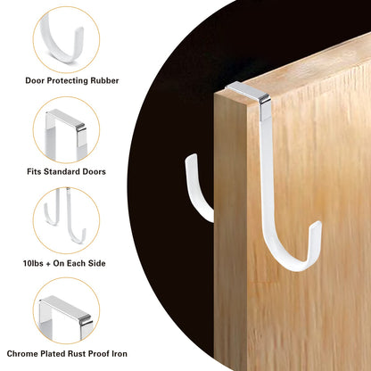 Manesi Double Sided Over The Door Hooks for Clothes. Over The Door Hanger Hook Set of Four. Towel Hanger for Bathroom, Wreath Hook, Coat Rack Hat Organizer or Plant Hooks for Ceiling 4 Pack