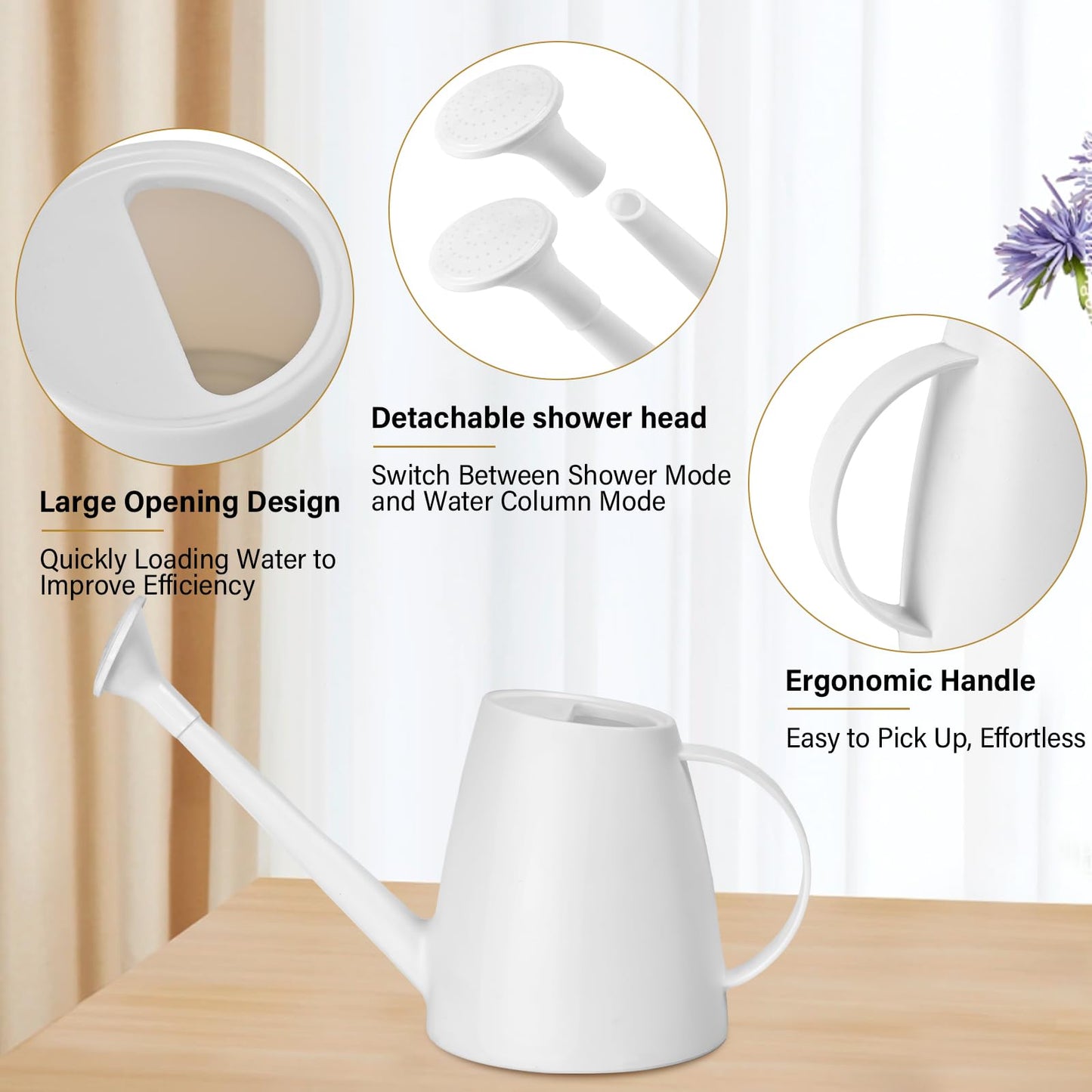 TTAOE GN Watering Can - for Indoor and Outdoor House Plant Garden - with Long Spout - 1/2 Gallon - White