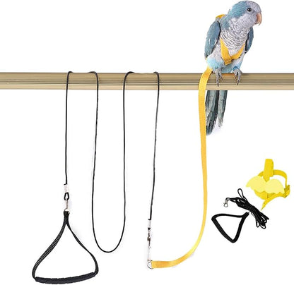 Parrot Harness Adjustable Bird Harness Flying Rope Strap Outdoor Training Traction Rope for Small Parrots Anti-Bite,Bird Nylon Rope with Cute Wing (Yellow)