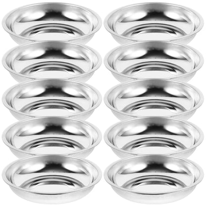 VOSAREA 10Pcs Stainless Steel Sauce Dishes Round Appetizer Plates for Mustard Soy Sauce and Desserts Food Material