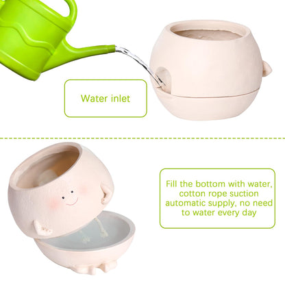 Pricetail Smiley Face Self Watering Planter Pots for Indoor Outdoor Plant with Drainage Hole, Cheerful Kids Face Planters Pots Lovely Gift for Mother's Day, Christmas