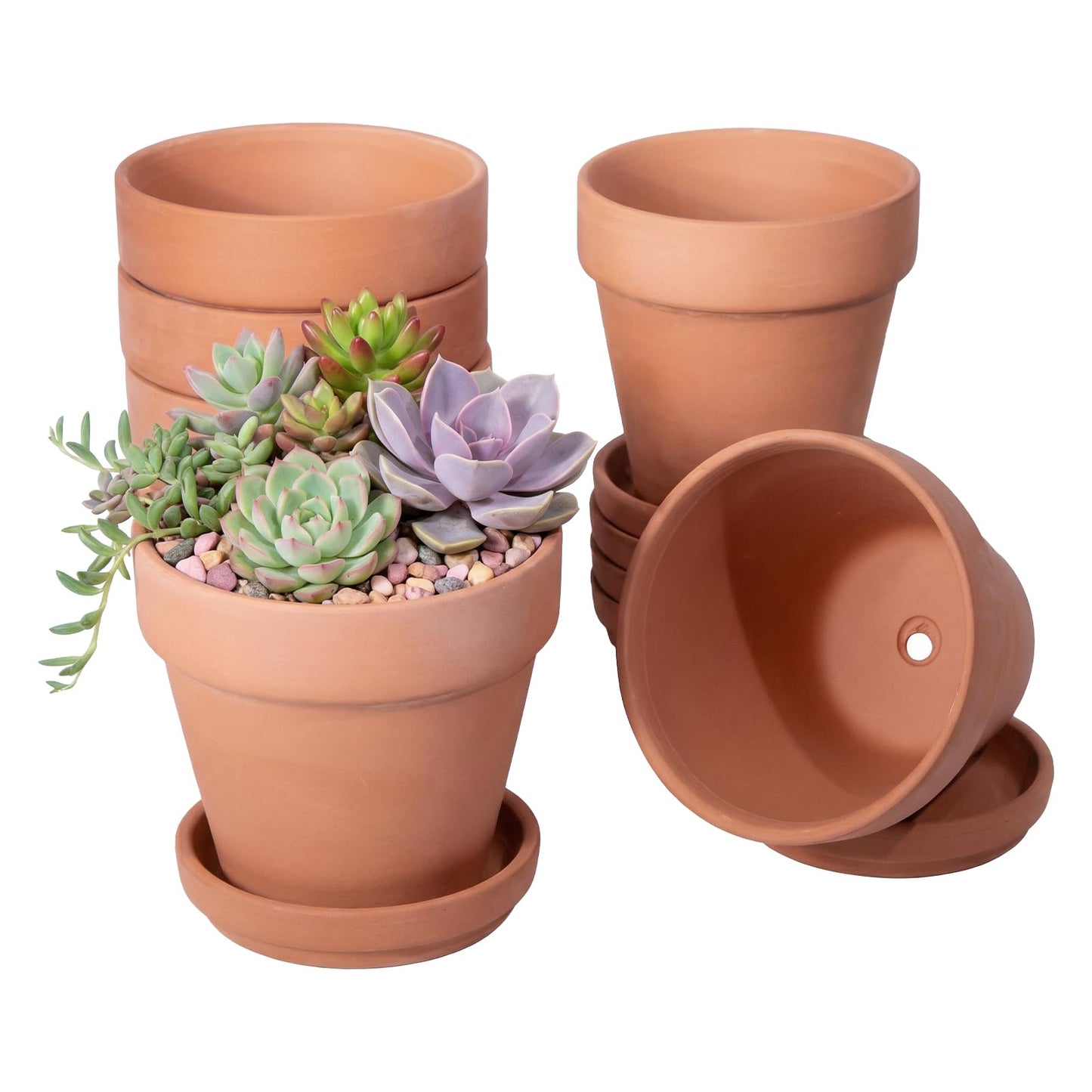 Little pot friend 4 Inch Round Terracotta Pots, 6 Pcs Planters Pots with Drainage Holes and Saucer for Indoor Outdoor Gardening, Flower