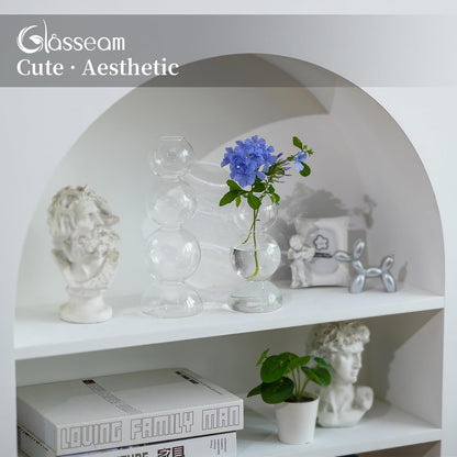 Glasseam Unique Small Flower Vase, Cute Blown Glass Vases for Flowers, Modern Ball Bubble Clear Bud Vases - Decorative Round Single Flower Vase for Home Decor