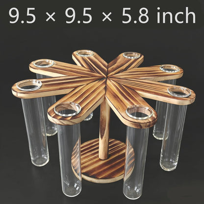Plant Terrarium Propagation Stations, Clear Glass Flower Vases, Wooden Stand Retro, Hydroponics for Home Office Decoration, Dining Table Centerpiece - 8 Glass Tubes Vases
