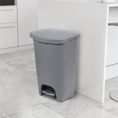 Glad 13 Gallon Trash Can with Clorox Odor Protection | Plastic Kitchen Waste Bin | Hands Free with Step On Foot Pedal and Garbage Bag Rings, Grey