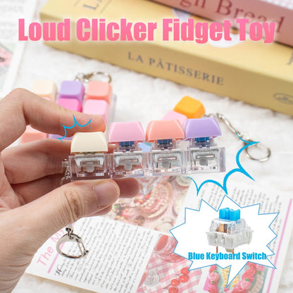 3 Pcs Keyboard Fidget Toy, Colorful Loud Fidget Keyboard Keychain 4-in-1 Keyboard Clicker Fidget Toy Stress Relief, 9Key Fidget Clicker Toys for Anxiety Decompression (Orange Pink)
