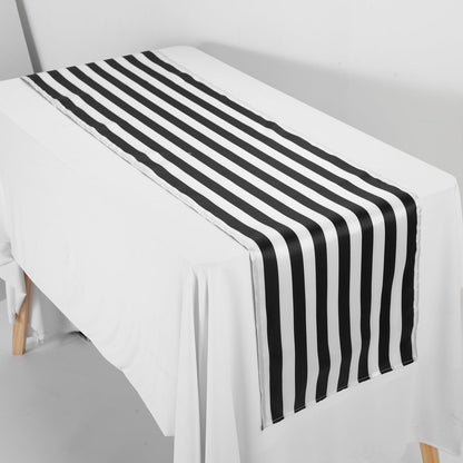 Newwiee 108 Pcs Stretch Chair Sashes with Table Runners, Sashes Fringe Table Runner for Party Wedding Reception Banquet Decorations (Black and White)