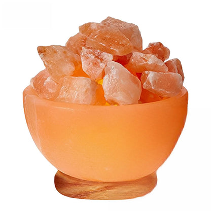 Himalayan Glow Massage Bowl Lamp with Natural Salt Crystal Chunks, Dimmer Cord with Classic Wood Base - Natural Crystal Salt Lamp with Mood Lightening and Night Light