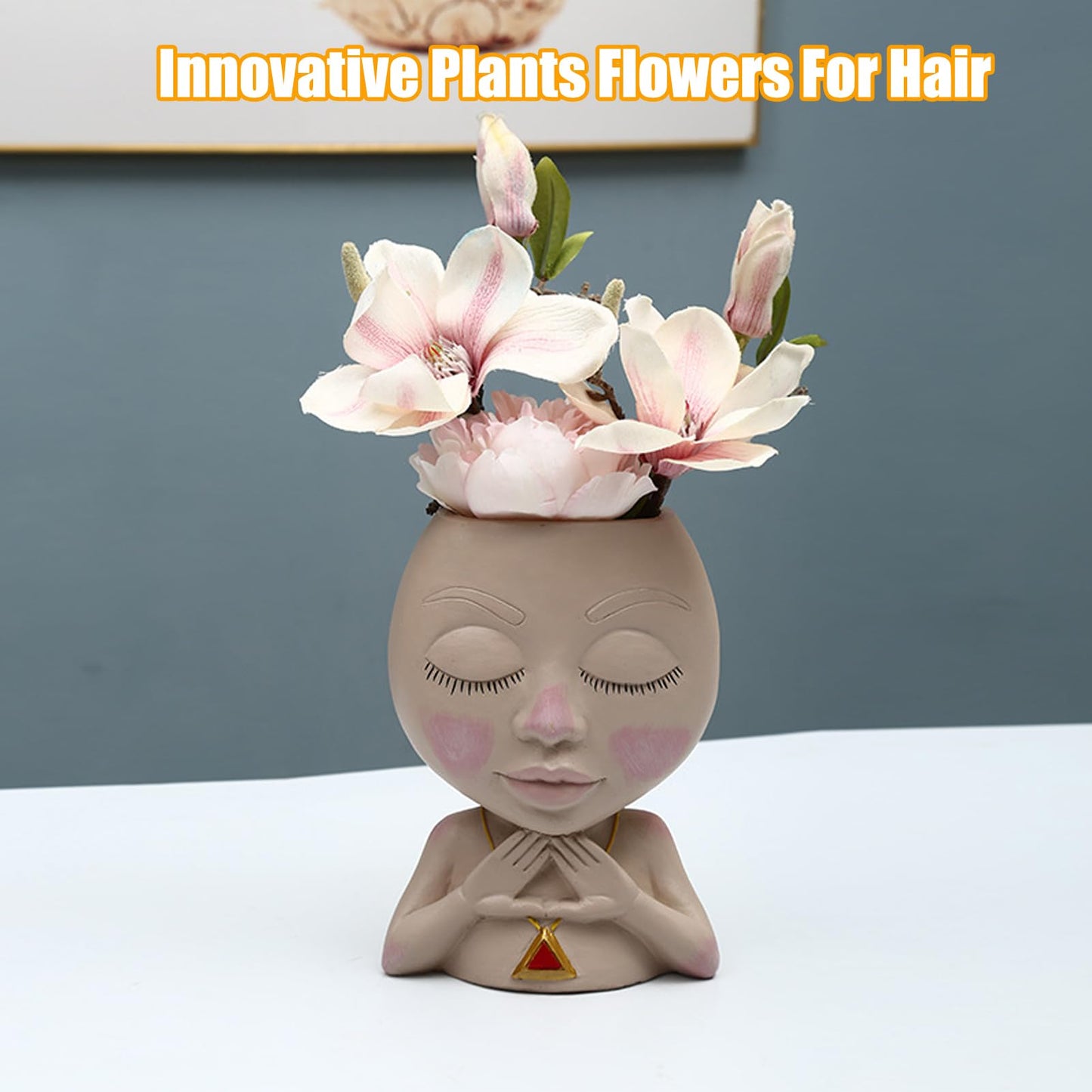 CHEOTIME Face Planter Pot, Cute Head Planter for Indoor Outdoor, Multipurpose Resin Girl Heads Succulent Planter Flowerpot with Drainage Hole for Indoor Outdoor Plants