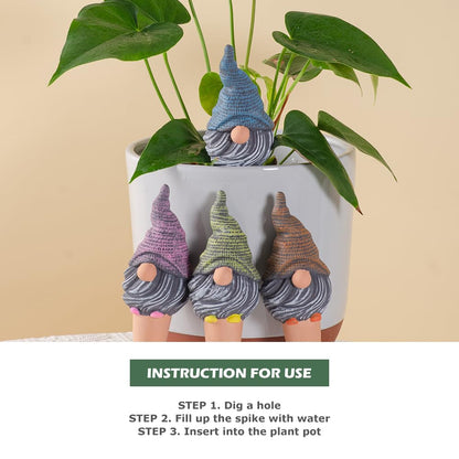 4 Pack Terracotta Watering Spikes, Vacation Self-Watering Planters Devices - Continuous Moisture with Slow Release Watering System - Perfect for Indoor Outdoor Plants (Gnome)